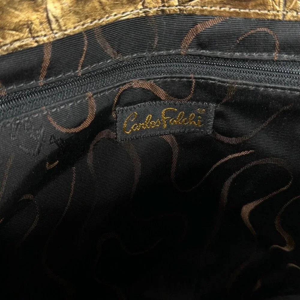 Carlos Falchi Exotic Genuine Alligator Crocodile Handmade Shoulder /‎ Saddle Bag